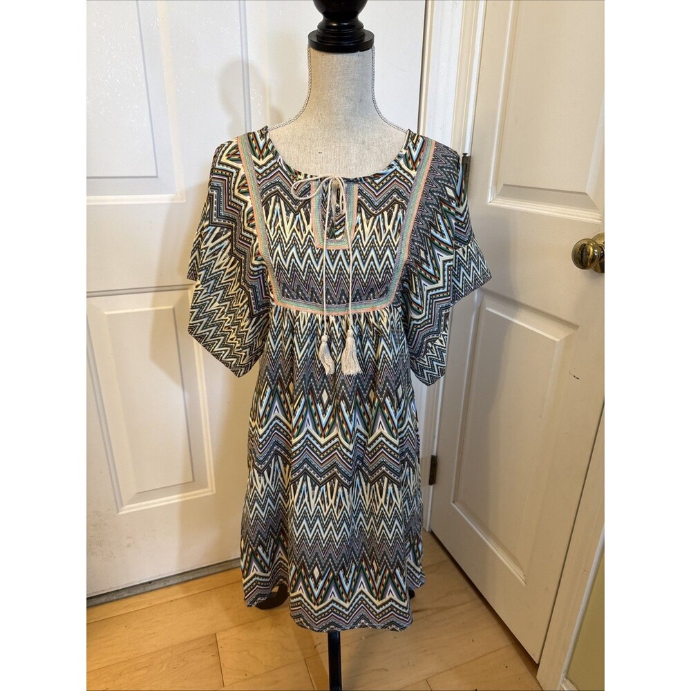 RETRO 70s TUNIC Ya Los Angeles Women Size M Orange Purple Print Dress Silk Blend